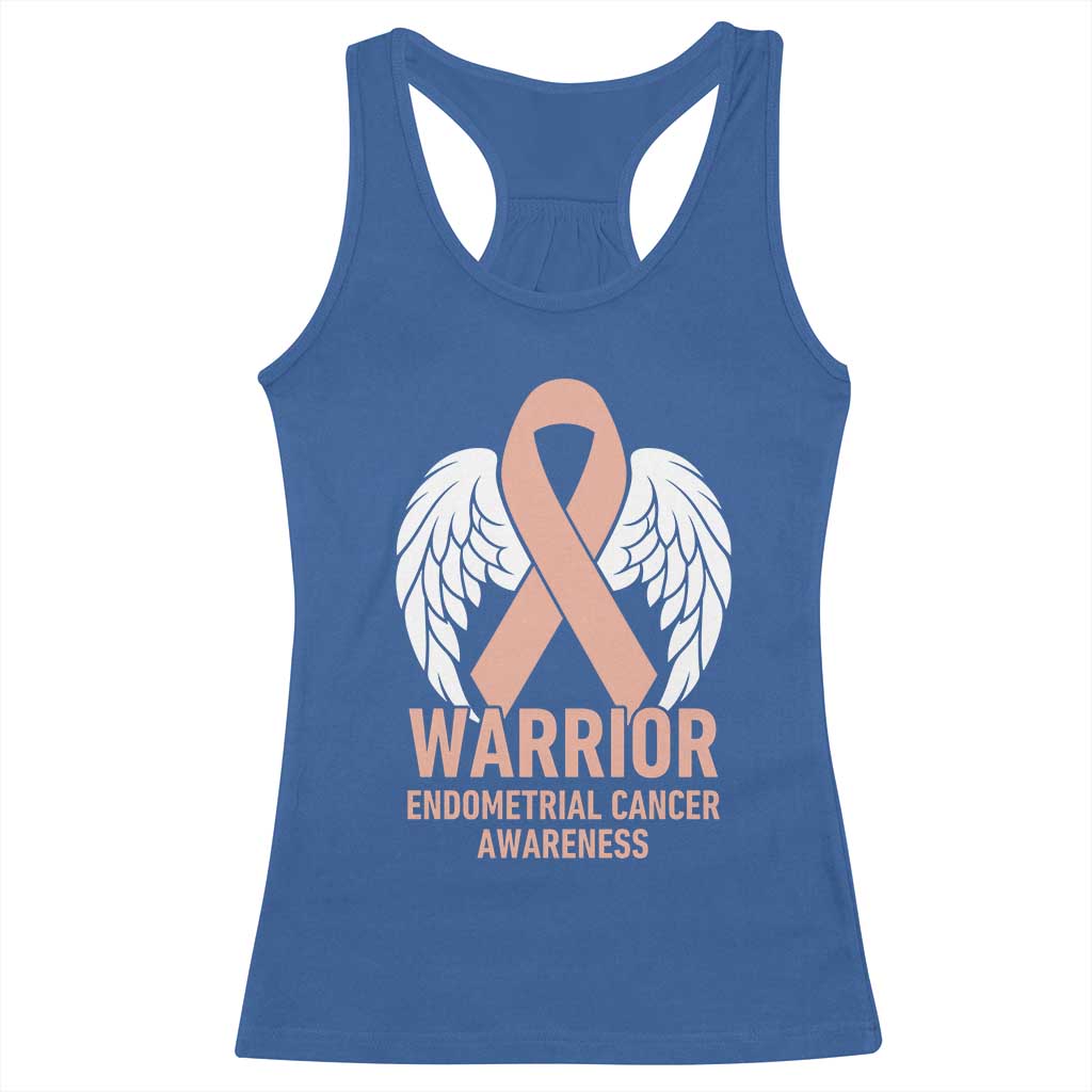 Endometrial Cancer Warrior Racerback Tank Top Peach Ribbon Angel Wings Support