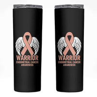 Endometrial Cancer Warrior Skinny Tumbler Peach Ribbon Angel Wings Support