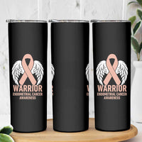 Endometrial Cancer Warrior Skinny Tumbler Peach Ribbon Angel Wings Support