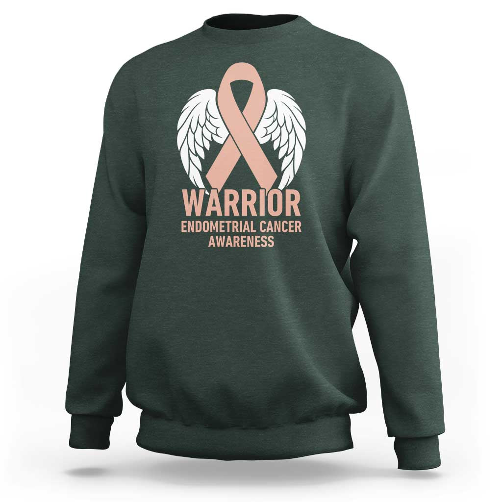 Endometrial Cancer Warrior Sweatshirt Peach Ribbon Angel Wings Support