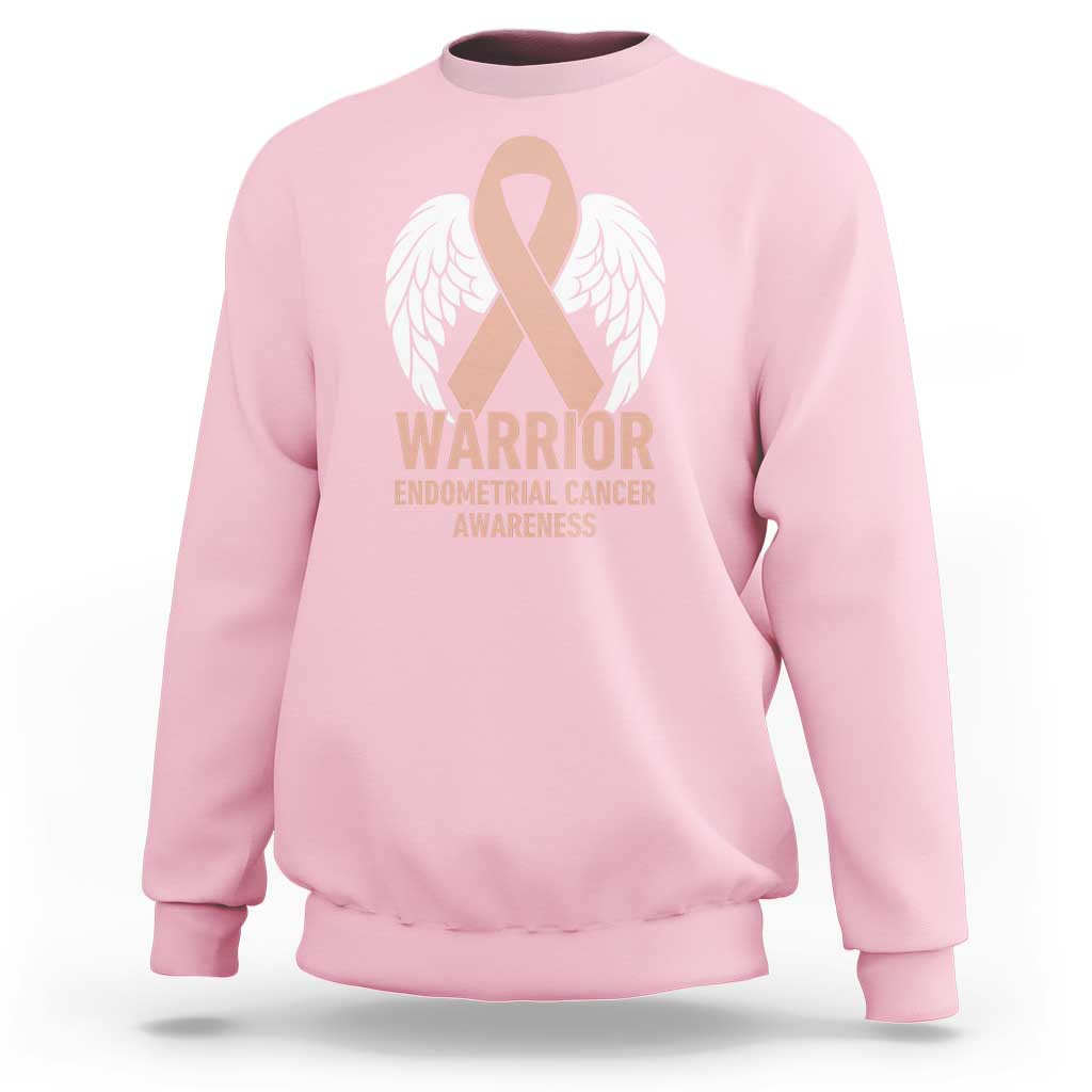 Endometrial Cancer Warrior Sweatshirt Peach Ribbon Angel Wings Support