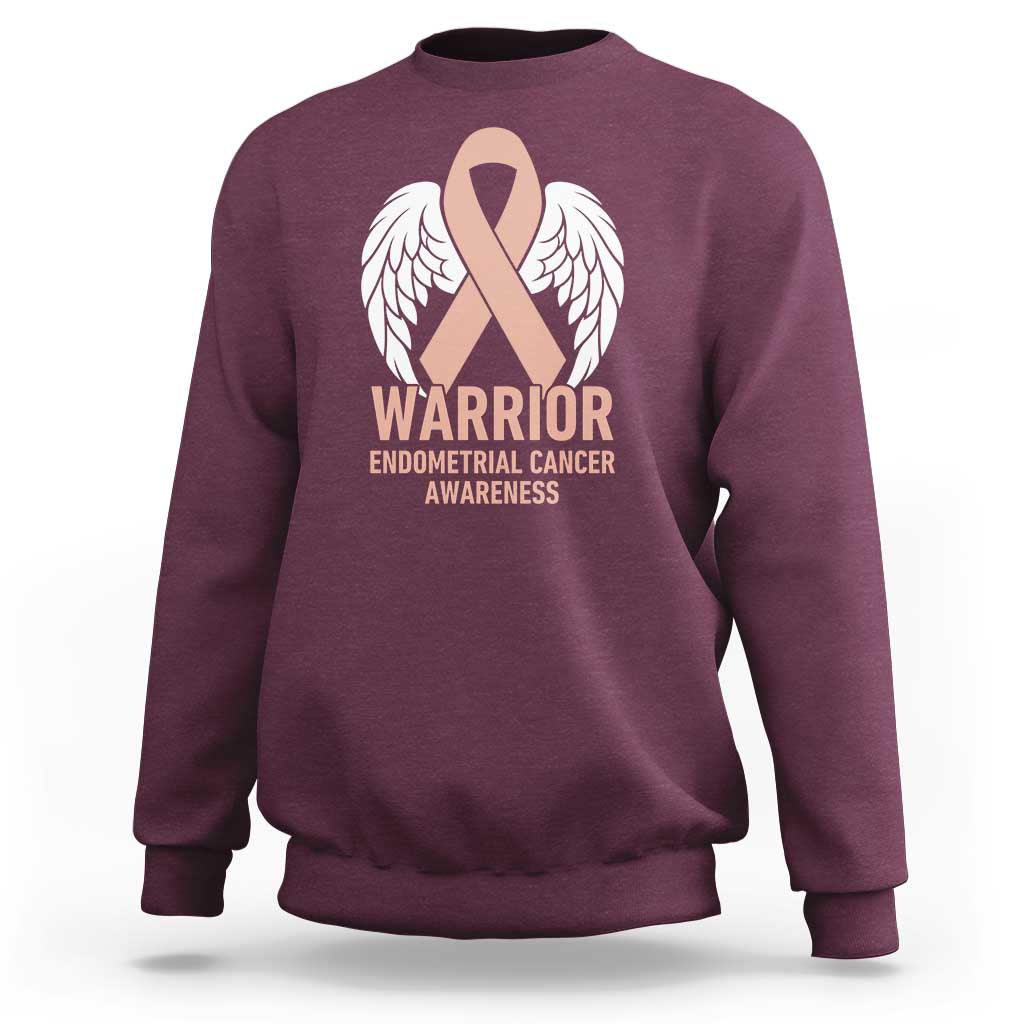 Endometrial Cancer Warrior Sweatshirt Peach Ribbon Angel Wings Support