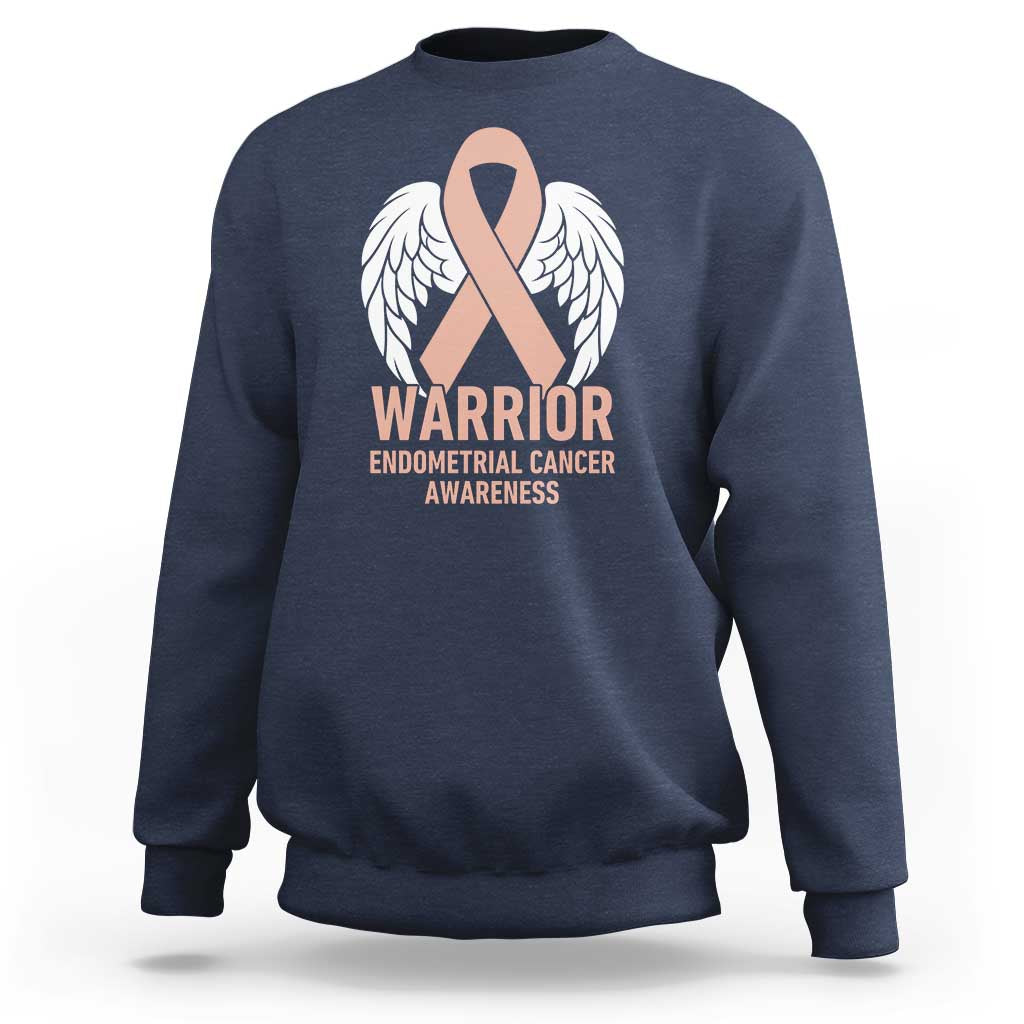 Endometrial Cancer Warrior Sweatshirt Peach Ribbon Angel Wings Support