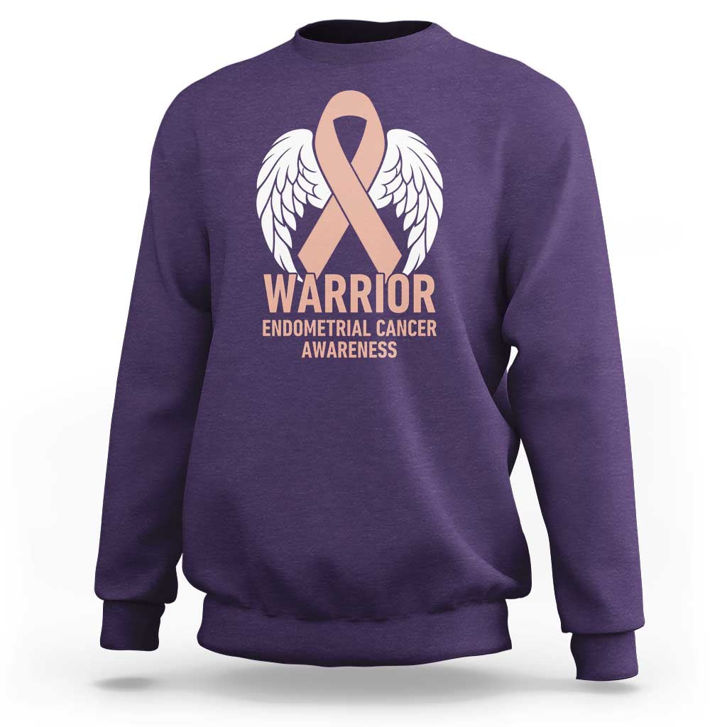 Endometrial Cancer Warrior Sweatshirt Peach Ribbon Angel Wings Support