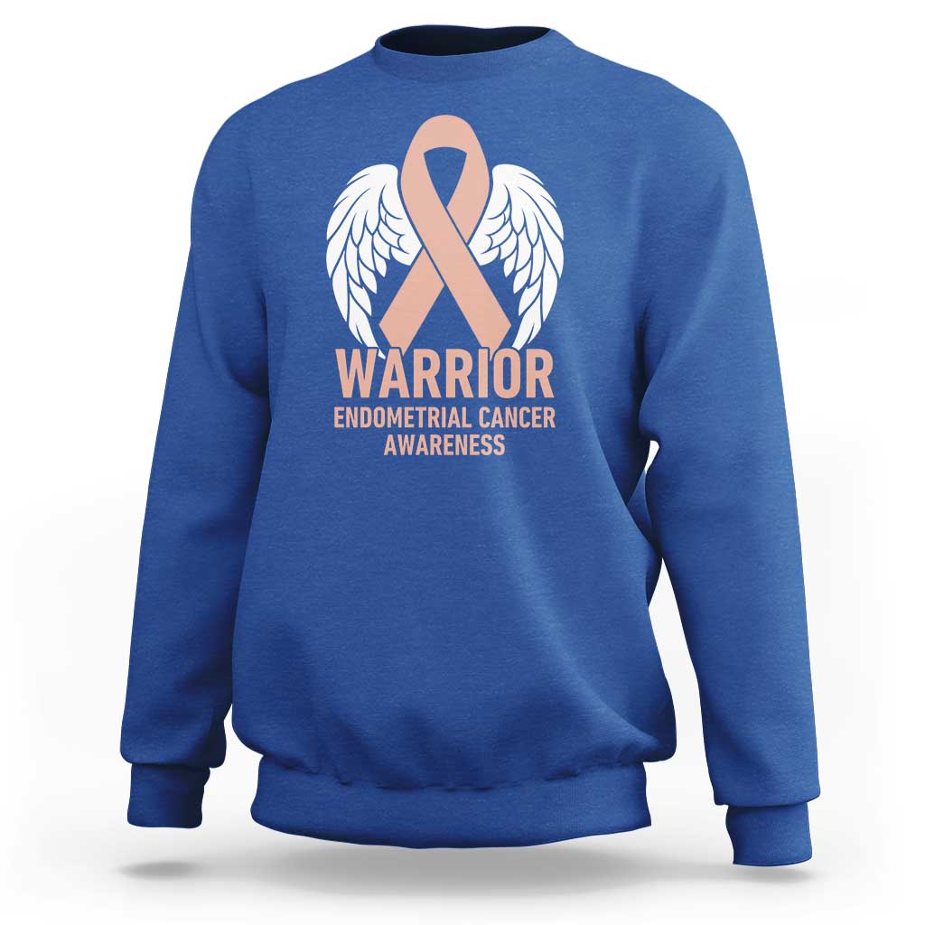 Endometrial Cancer Warrior Sweatshirt Peach Ribbon Angel Wings Support