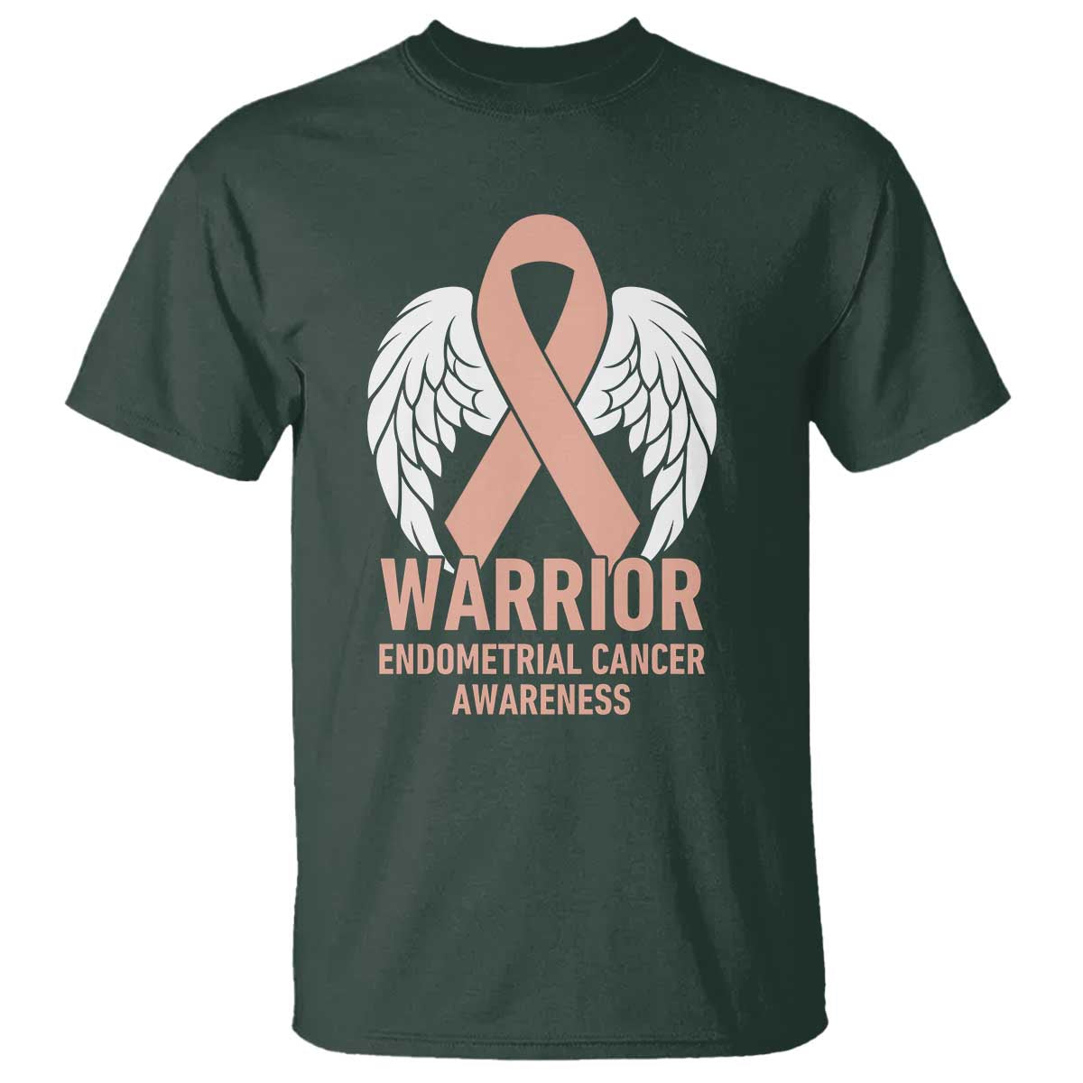 Endometrial Cancer Warrior T Shirt Peach Ribbon Angel Wings Support