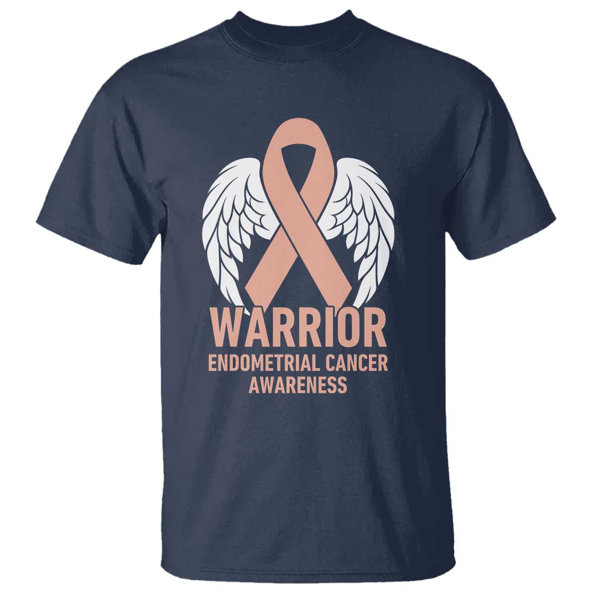 Endometrial Cancer Warrior T Shirt Peach Ribbon Angel Wings Support