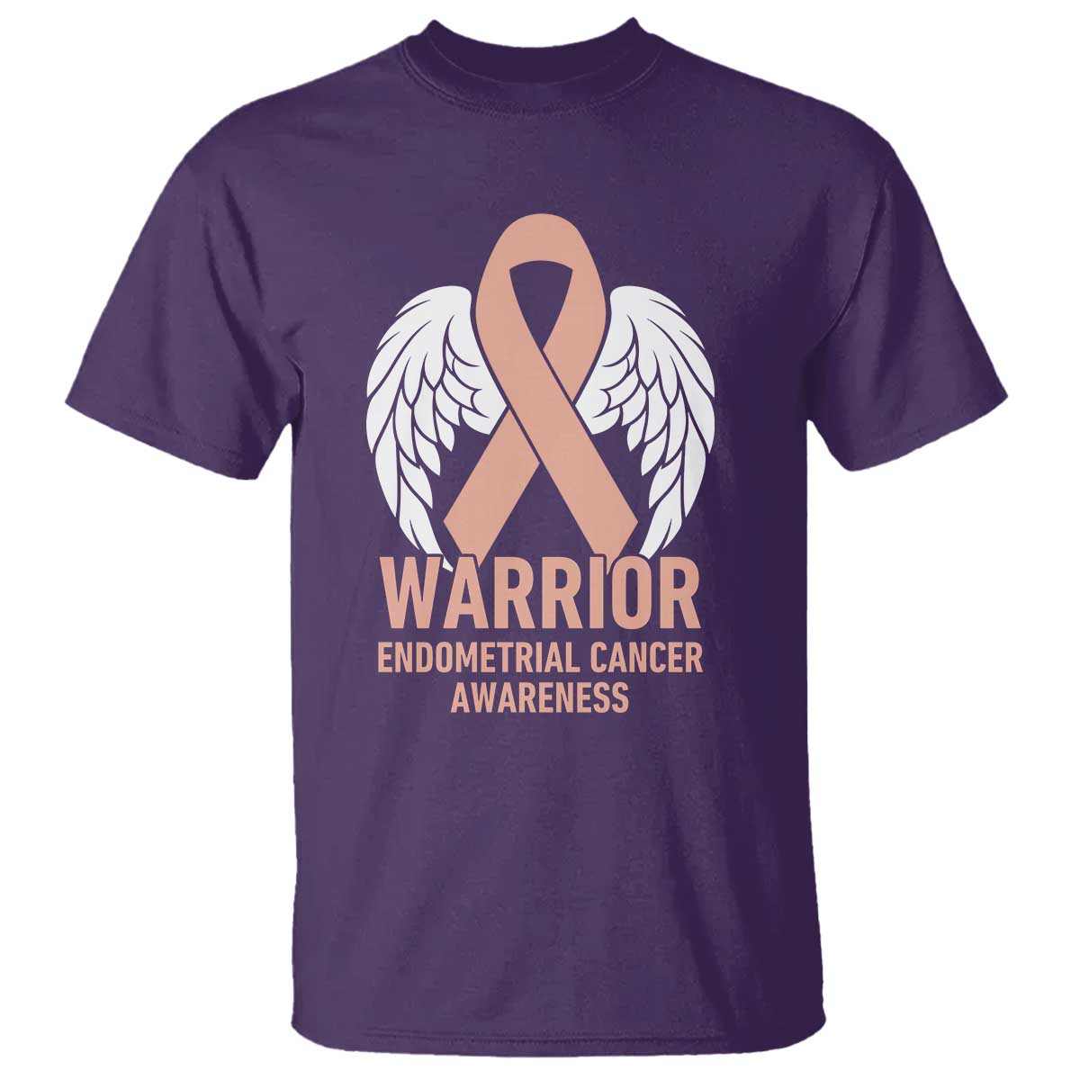 Endometrial Cancer Warrior T Shirt Peach Ribbon Angel Wings Support