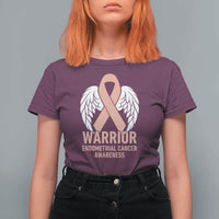 Endometrial Cancer Warrior T Shirt For Women Peach Ribbon Angel Wings Support