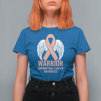 Endometrial Cancer Warrior T Shirt For Women Peach Ribbon Angel Wings Support