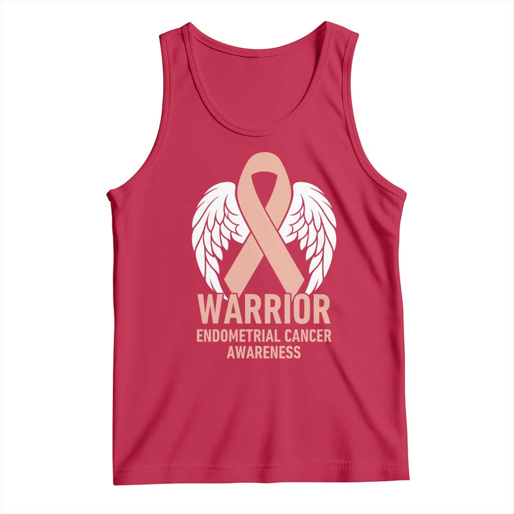 Endometrial Cancer Warrior Tank Top Peach Ribbon Angel Wings Support