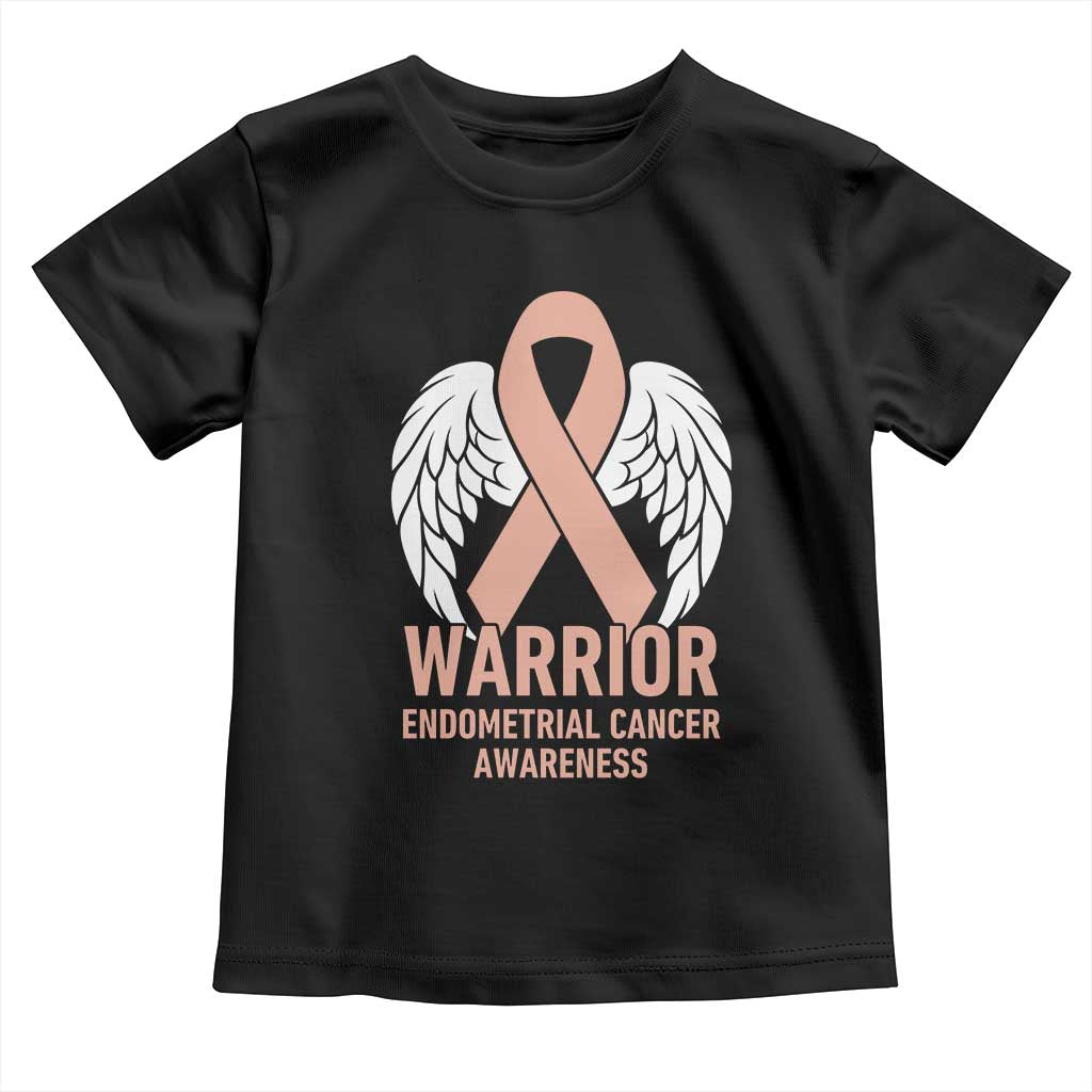 Endometrial Cancer Warrior Toddler T Shirt Peach Ribbon Angel Wings Support