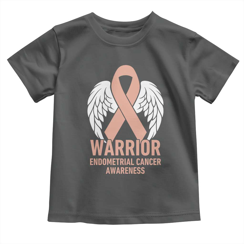 Endometrial Cancer Warrior Toddler T Shirt Peach Ribbon Angel Wings Support