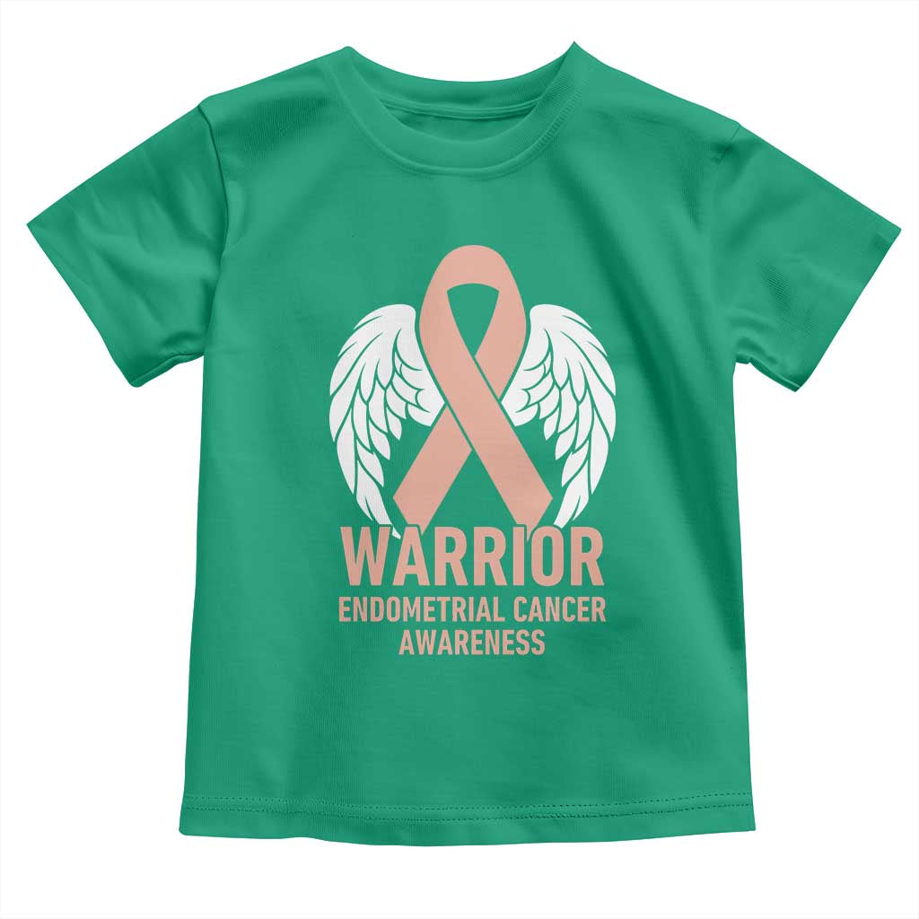 Endometrial Cancer Warrior Toddler T Shirt Peach Ribbon Angel Wings Support
