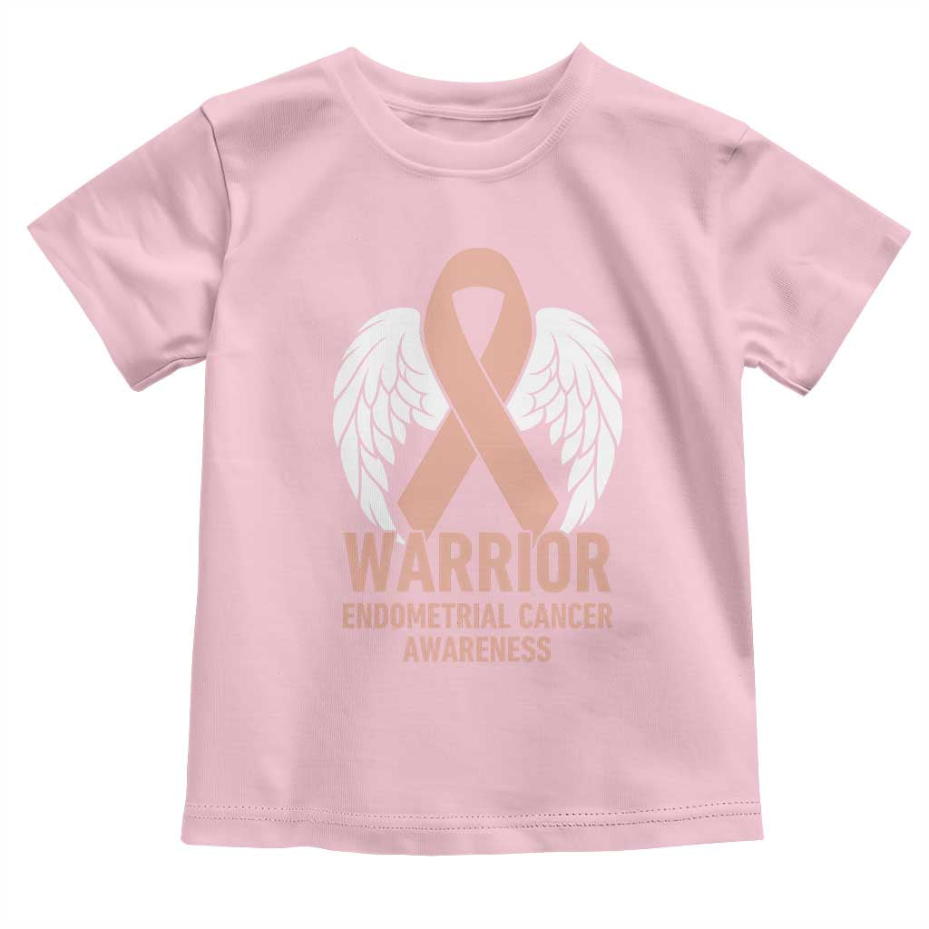 Endometrial Cancer Warrior Toddler T Shirt Peach Ribbon Angel Wings Support