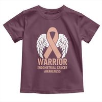 Endometrial Cancer Warrior Toddler T Shirt Peach Ribbon Angel Wings Support