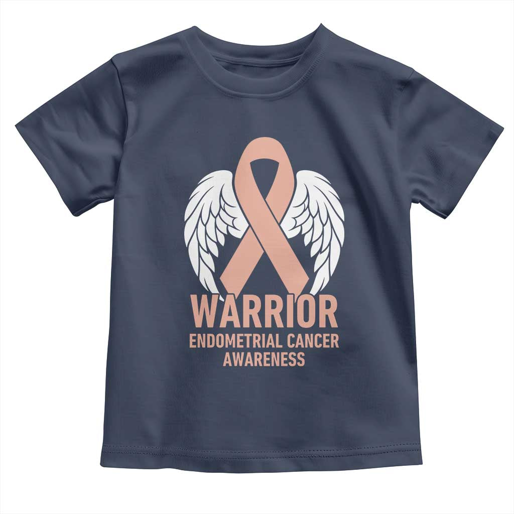 Endometrial Cancer Warrior Toddler T Shirt Peach Ribbon Angel Wings Support