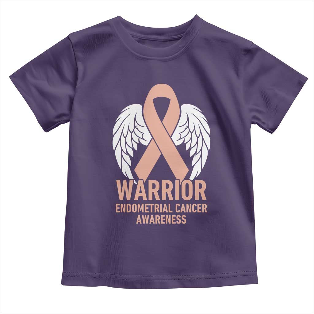 Endometrial Cancer Warrior Toddler T Shirt Peach Ribbon Angel Wings Support