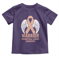 Endometrial Cancer Warrior Toddler T Shirt Peach Ribbon Angel Wings Support