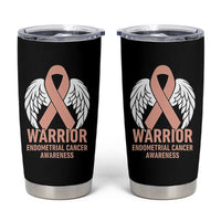 Endometrial Cancer Warrior Tumbler Cup Peach Ribbon Angel Wings Support
