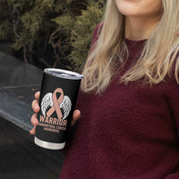 Endometrial Cancer Warrior Tumbler Cup Peach Ribbon Angel Wings Support