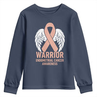 Endometrial Cancer Warrior Youth Sweatshirt Peach Ribbon Angel Wings Support