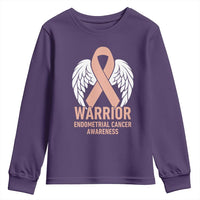 Endometrial Cancer Warrior Youth Sweatshirt Peach Ribbon Angel Wings Support