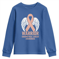 Endometrial Cancer Warrior Youth Sweatshirt Peach Ribbon Angel Wings Support