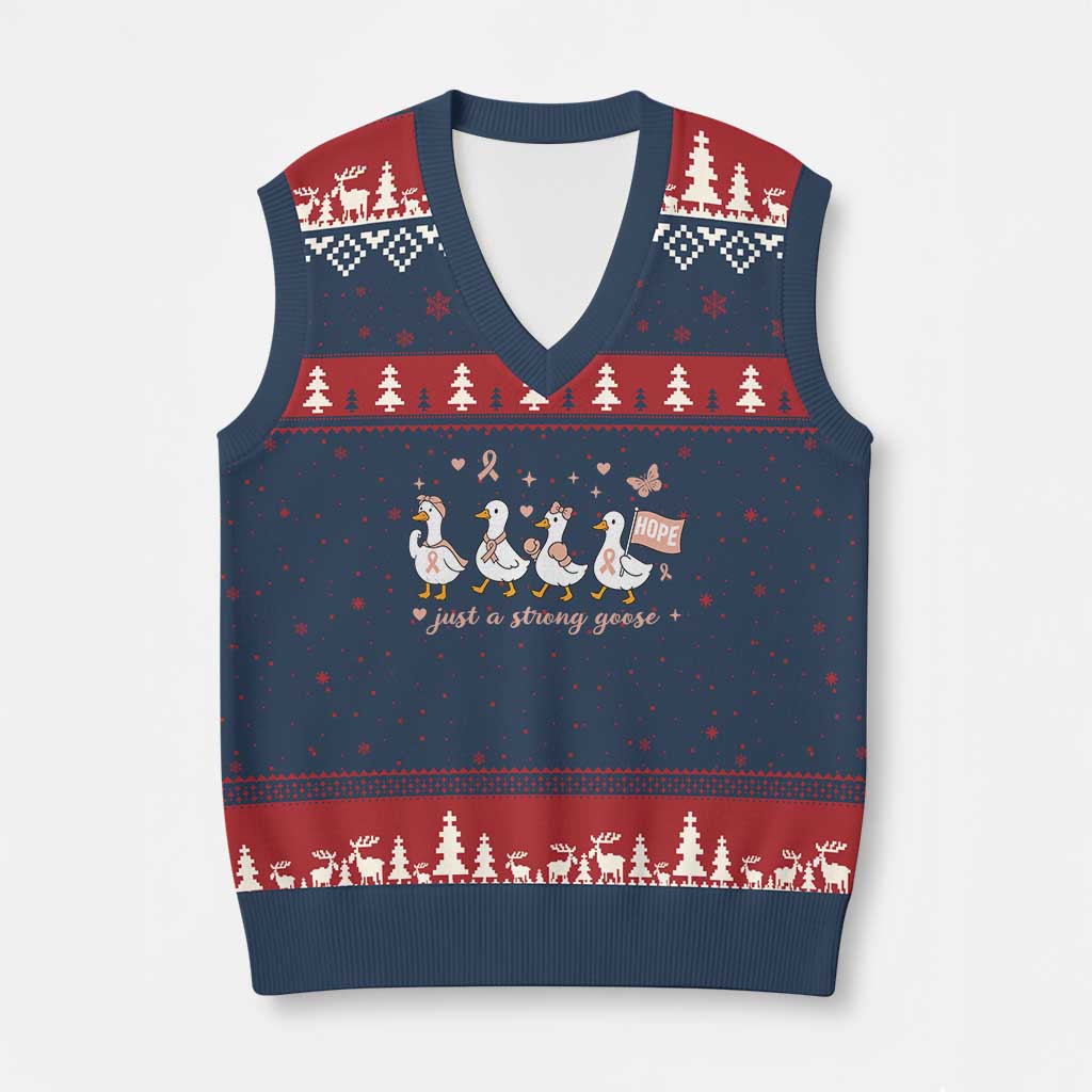 Funny Endometrial Cancer Goose V-Neck Knit Sweater Vest Just A Strong Goose