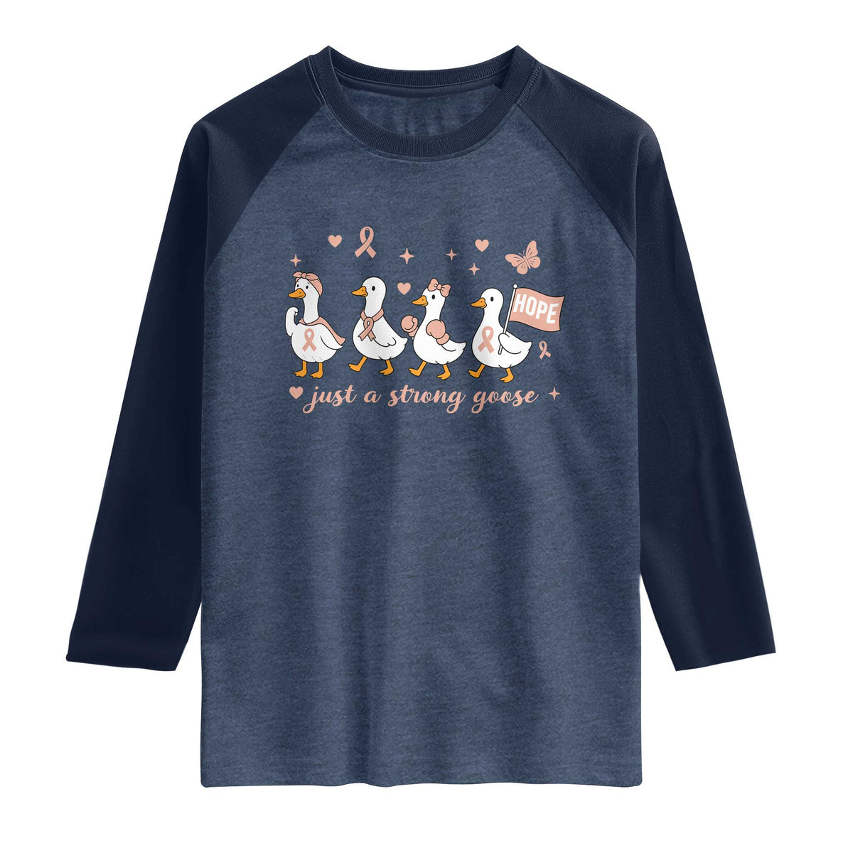 Funny Endometrial Cancer Goose Raglan Shirt Just A Strong Goose