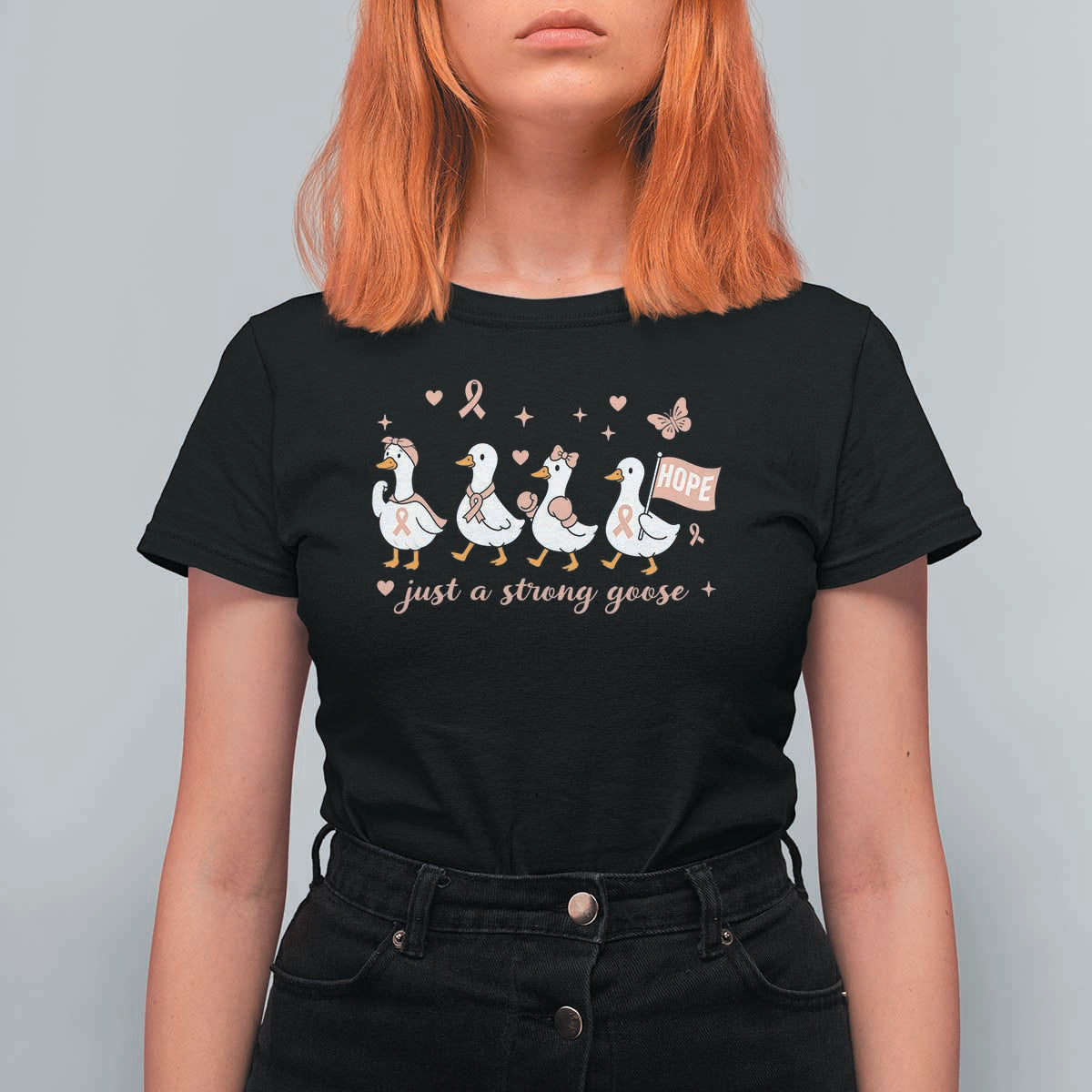 Funny Endometrial Cancer Goose T Shirt For Women Just A Strong Goose