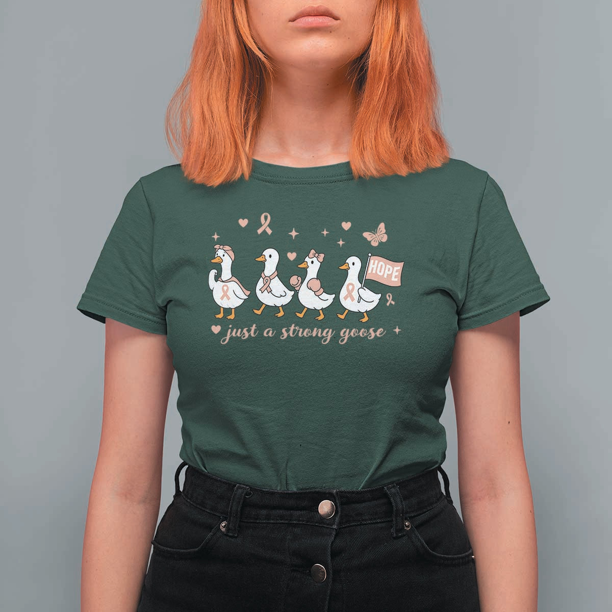 Funny Endometrial Cancer Goose T Shirt For Women Just A Strong Goose