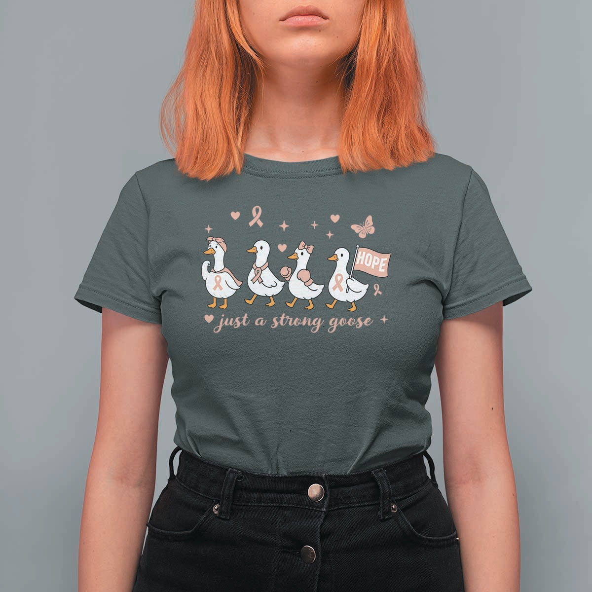 Funny Endometrial Cancer Goose T Shirt For Women Just A Strong Goose