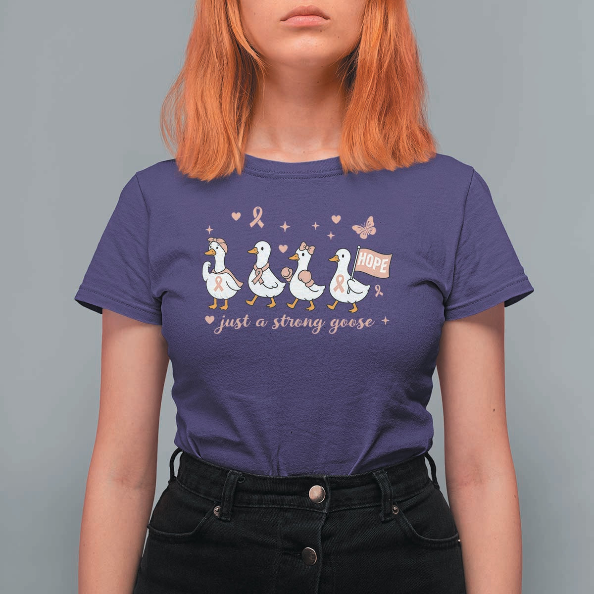 Funny Endometrial Cancer Goose T Shirt For Women Just A Strong Goose