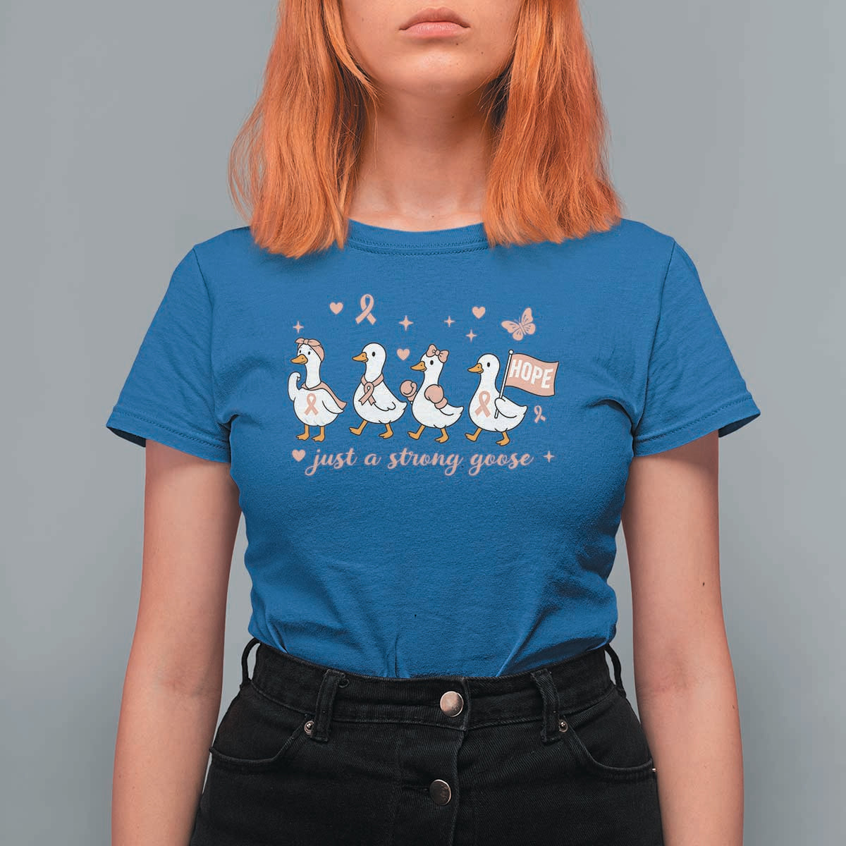 Funny Endometrial Cancer Goose T Shirt For Women Just A Strong Goose