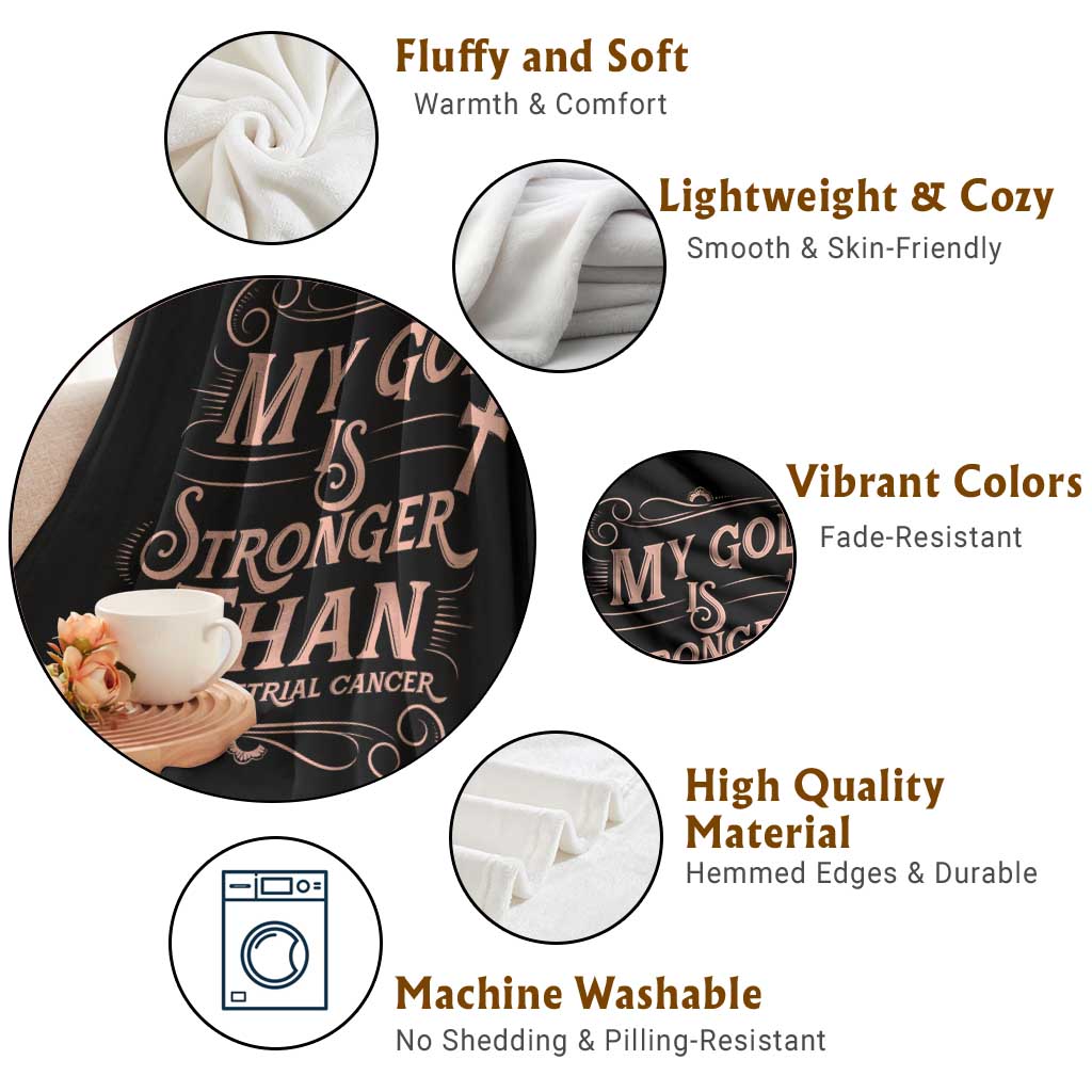 Christian Faith Peach Ribbon Throw Blanket My God Is Stronger Than Endometrial Cancer