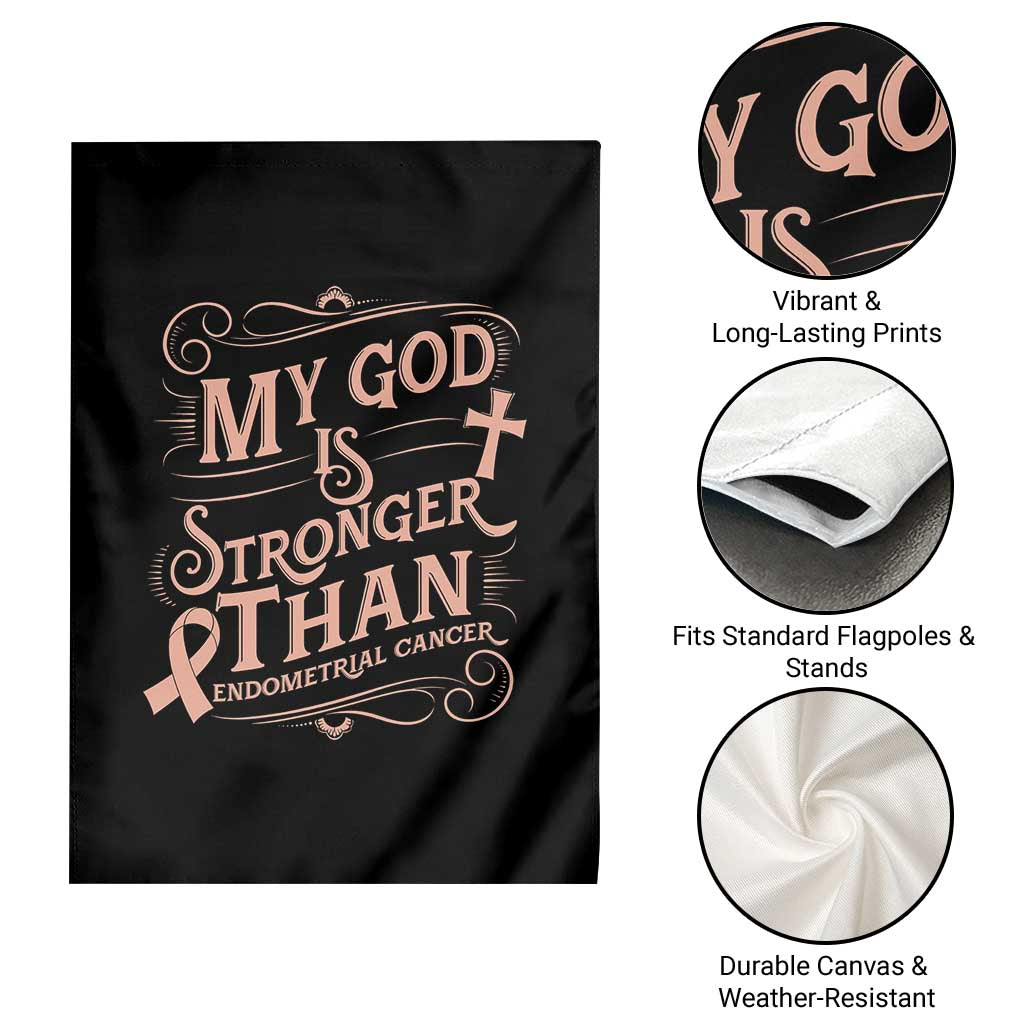 Christian Faith Peach Ribbon Garden Flag My God Is Stronger Than Endometrial Cancer