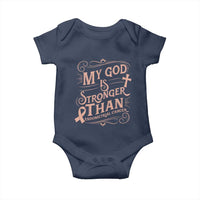 Christian Faith Peach Ribbon Baby Onesie My God Is Stronger Than Endometrial Cancer