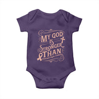 Christian Faith Peach Ribbon Baby Onesie My God Is Stronger Than Endometrial Cancer
