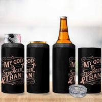 Christian Faith Peach Ribbon 4 in 1 Can Cooler Tumbler My God Is Stronger Than Endometrial Cancer