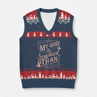 Christian Faith Peach Ribbon V-Neck Knit Sweater Vest My God Is Stronger Than Endometrial Cancer