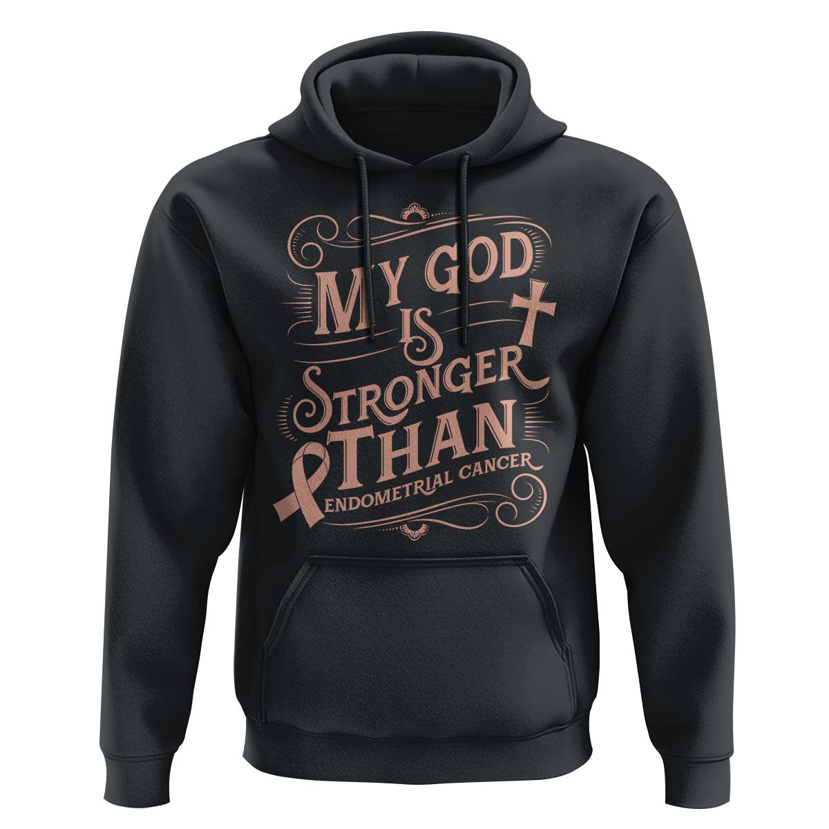 Christian Faith Peach Ribbon Hoodie My God Is Stronger Than Endometrial Cancer