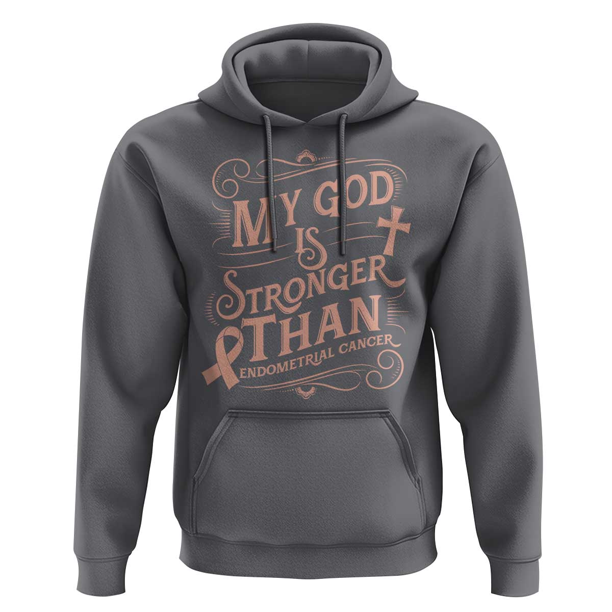 Christian Faith Peach Ribbon Hoodie My God Is Stronger Than Endometrial Cancer