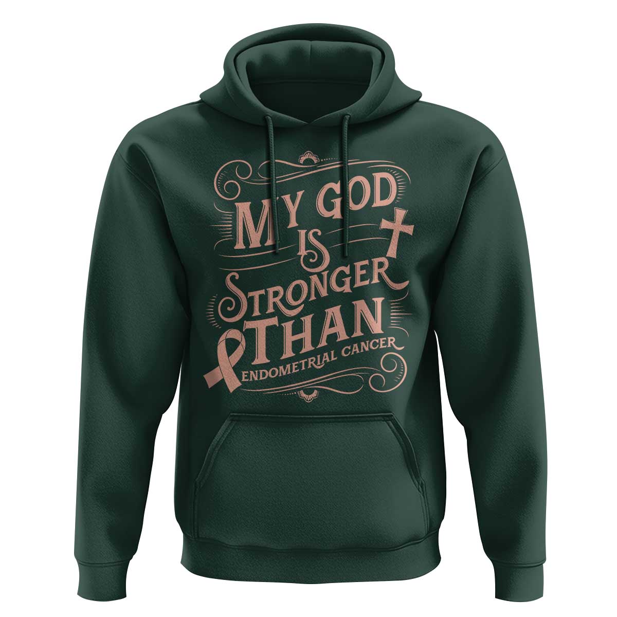Christian Faith Peach Ribbon Hoodie My God Is Stronger Than Endometrial Cancer