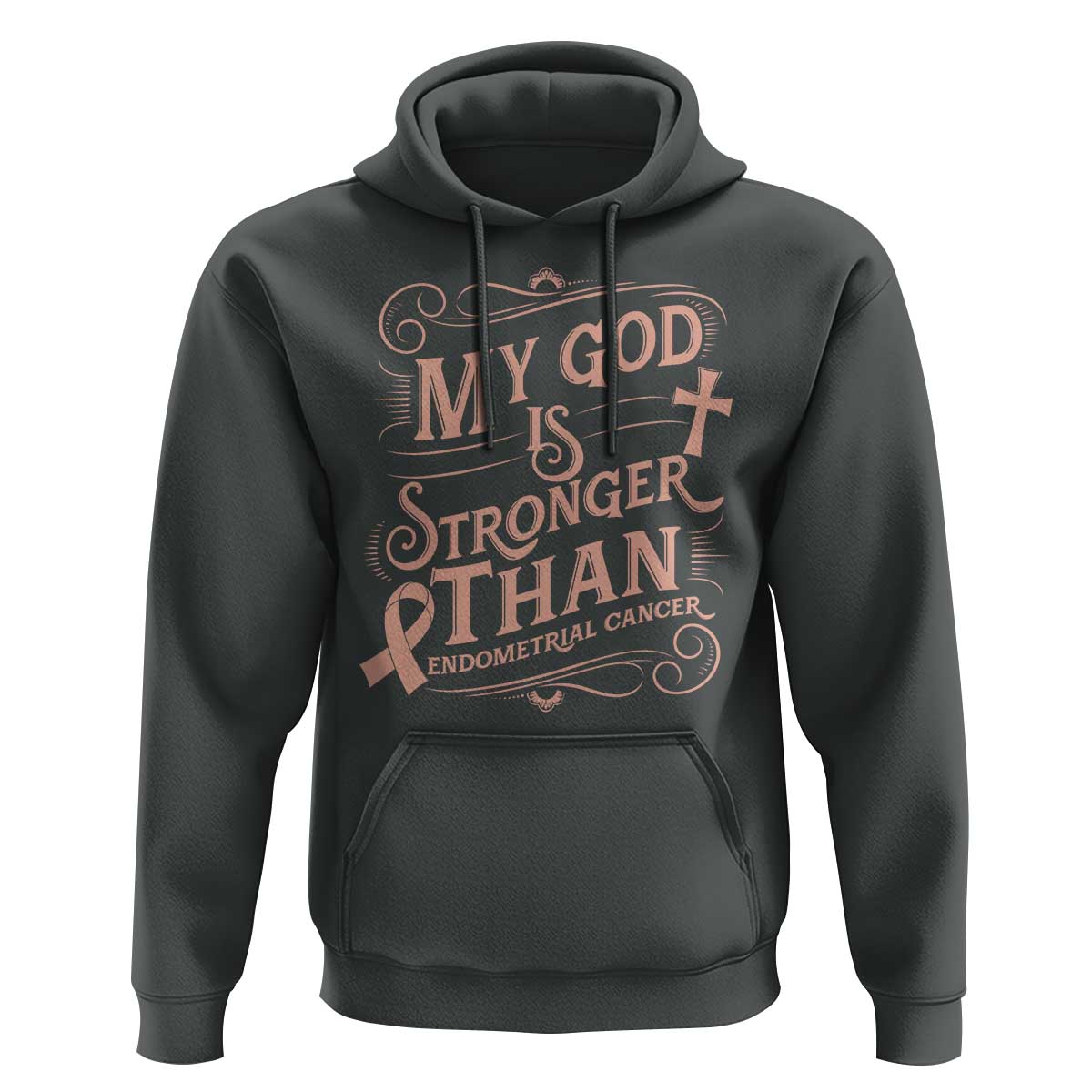 Christian Faith Peach Ribbon Hoodie My God Is Stronger Than Endometrial Cancer