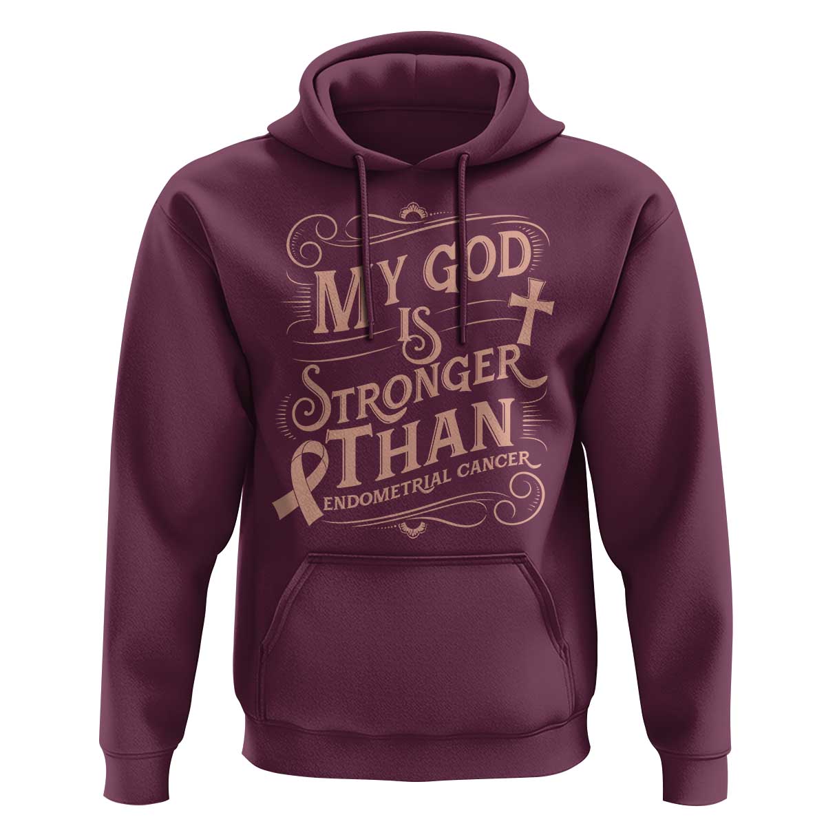 Christian Faith Peach Ribbon Hoodie My God Is Stronger Than Endometrial Cancer