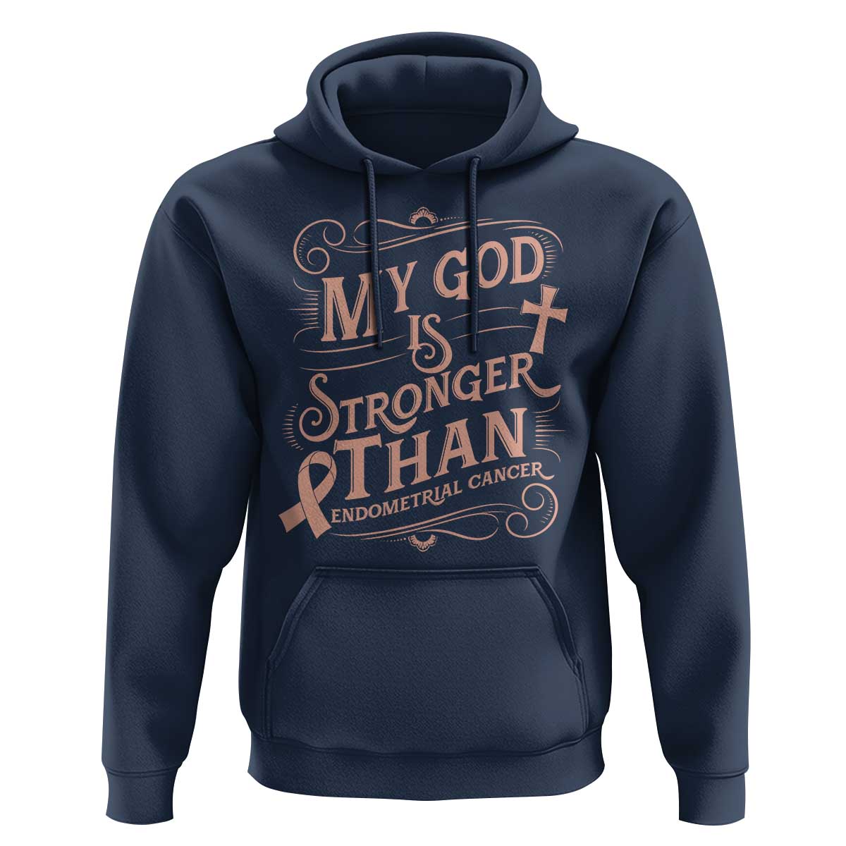 Christian Faith Peach Ribbon Hoodie My God Is Stronger Than Endometrial Cancer