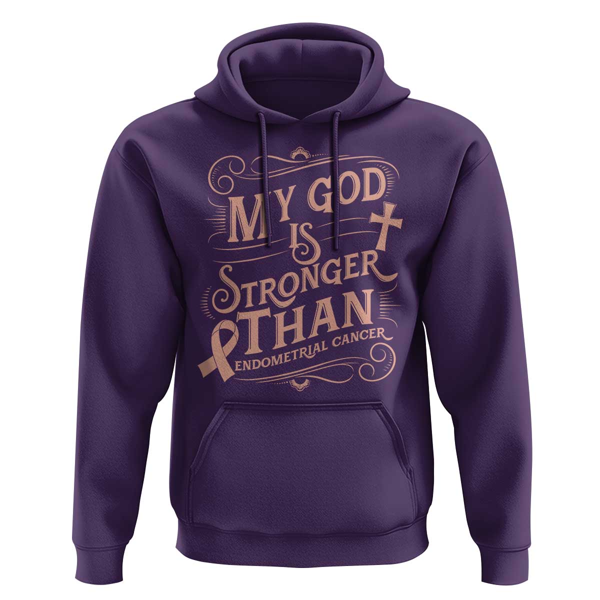 Christian Faith Peach Ribbon Hoodie My God Is Stronger Than Endometrial Cancer