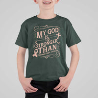 Christian Faith Peach Ribbon T Shirt For Kid My God Is Stronger Than Endometrial Cancer