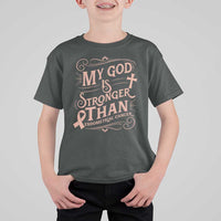 Christian Faith Peach Ribbon T Shirt For Kid My God Is Stronger Than Endometrial Cancer